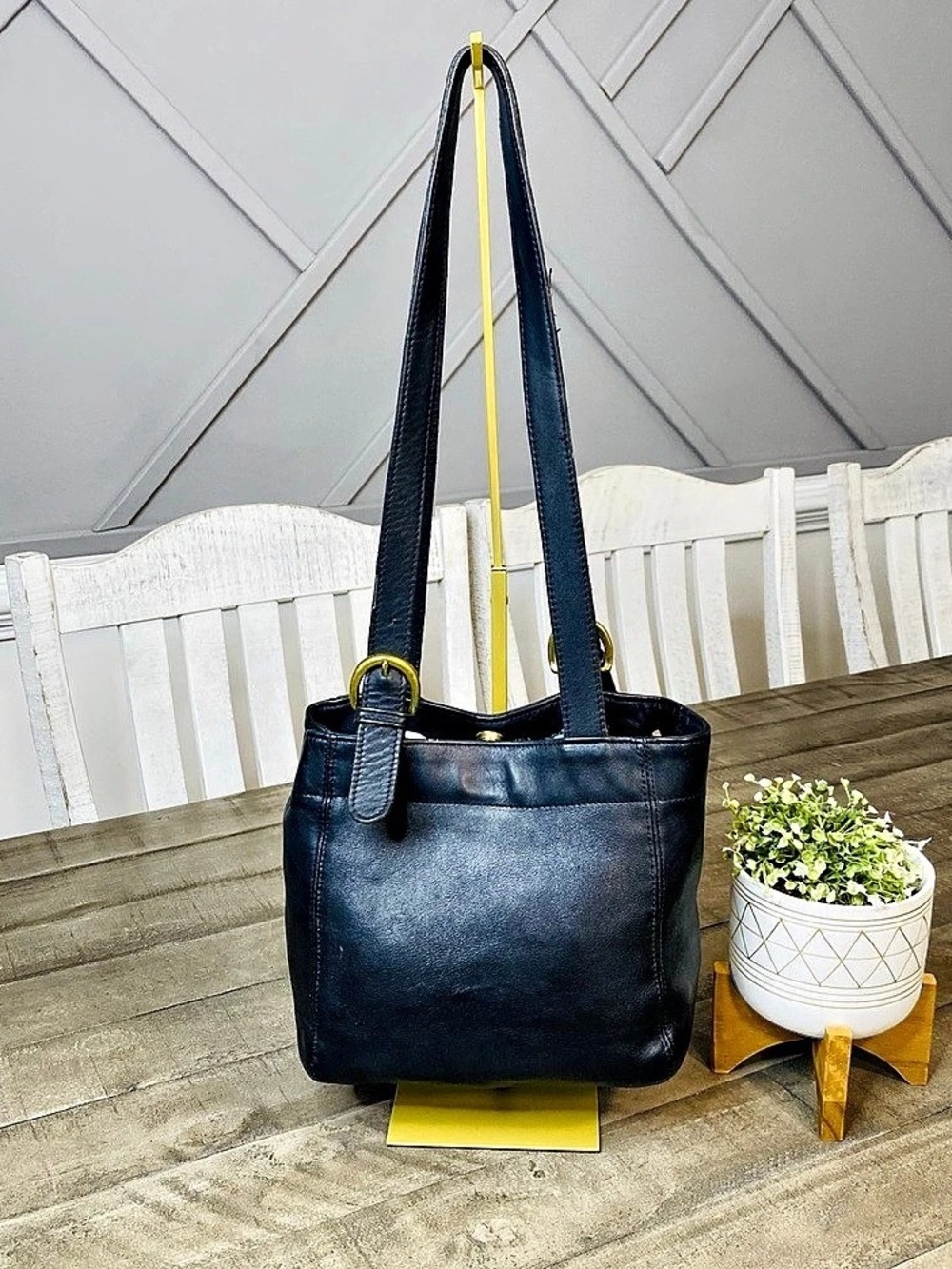 Vintage Coach Thompson Drawstring Bucket Bag Black Leather 4151 90s USA Brass